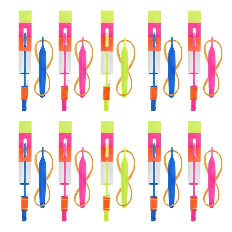 Outdoor Flash Rocket toy LED Lights Glowing Slingshot Rocket Helicopter Flying Toy kid's Party Fun Gift Rubber Band Ejector Toys