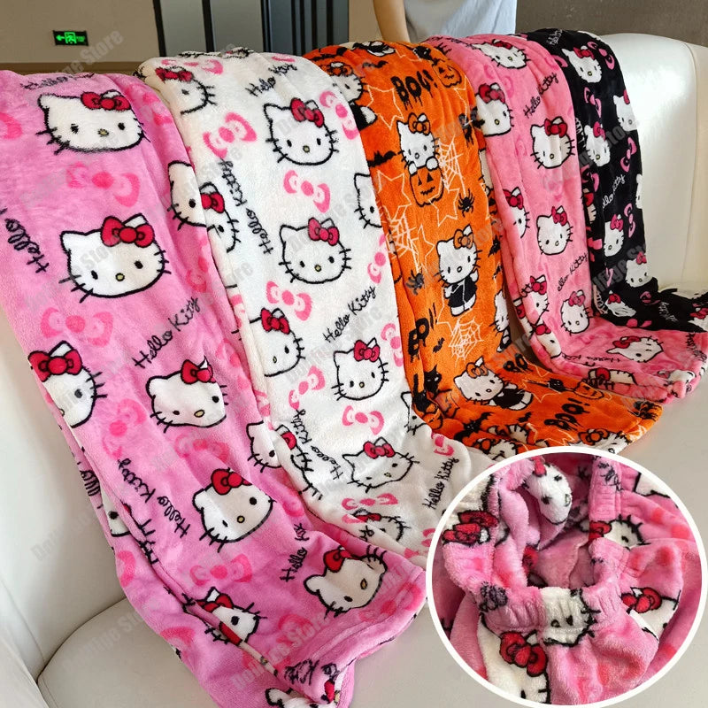 Christmas Sanrio Hello Kitty Pajamas Halloween Flannel Fashion Trouserswomen Kawaii Woolen Anime Cartoon Casual Home Pant Autumn