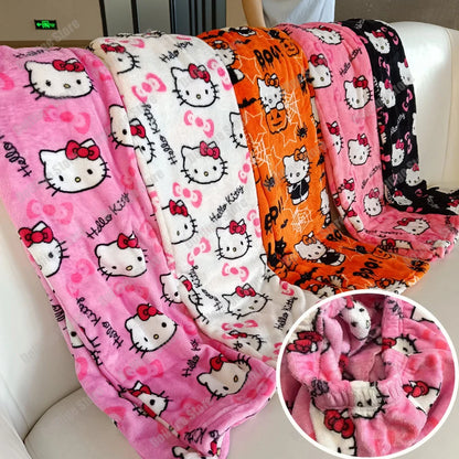 Christmas Sanrio Hello Kitty Pajamas Halloween Flannel Fashion Trouserswomen Kawaii Woolen Anime Cartoon Casual Home Pant Autumn