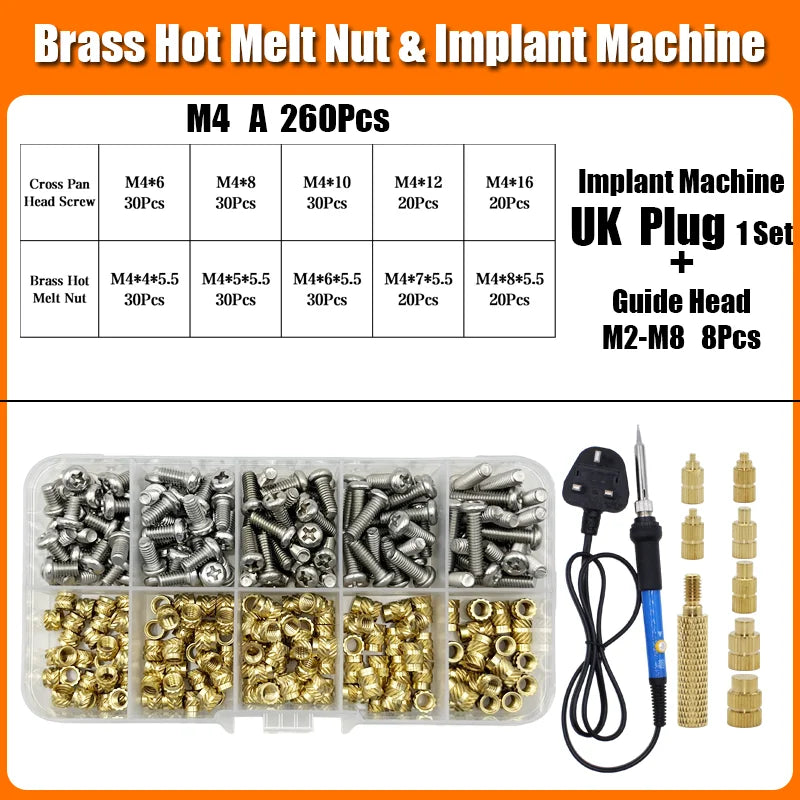 Brass Hot Melt Threaded Insert Nut Iron Tip 3D Printer Accessorie Heating Nut  Stainless Screw Bolt Insertnut Kit M2 M2.5 M3 M4