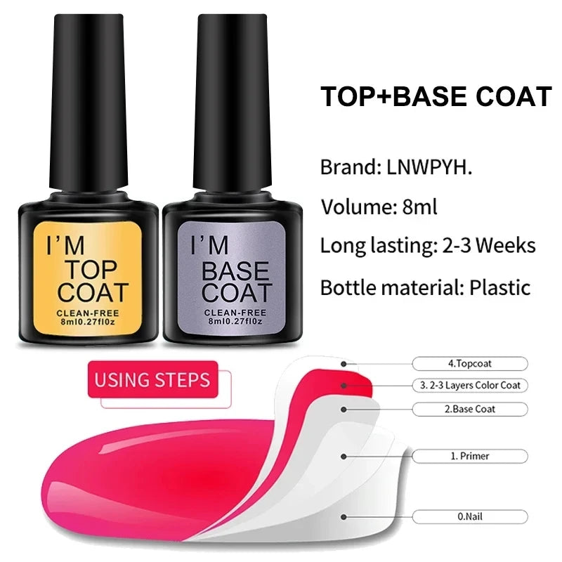 4 Pcs/Set Top Coat And Base Coat Clear Gel Nail Polish Kit Semi Permanent Nail Art Manicure Soak Off LED UV Gel Varnishes Set