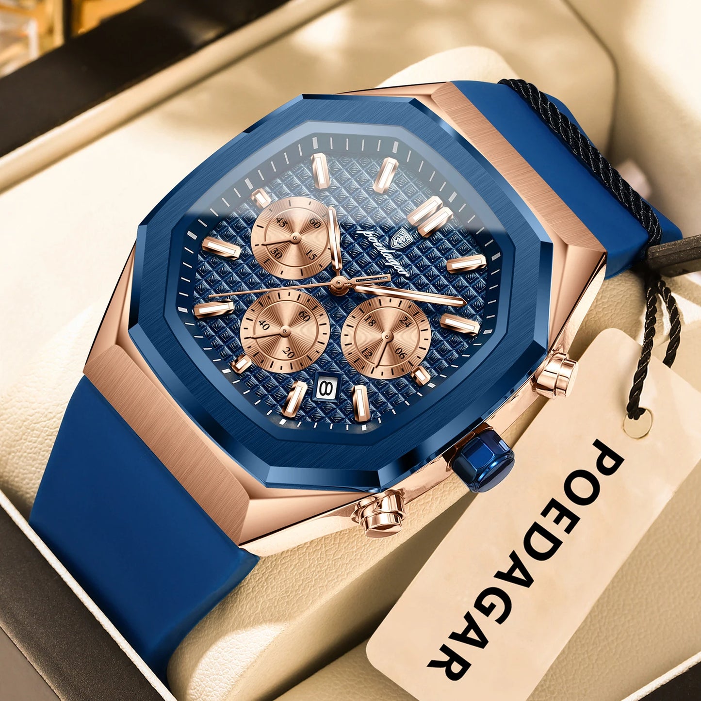 POEDAGAR Business Men's Watch Chronograph Date Silicone Strap Quartz Man Watch Waterproof Luminous Fashion Watches For Men Reloj