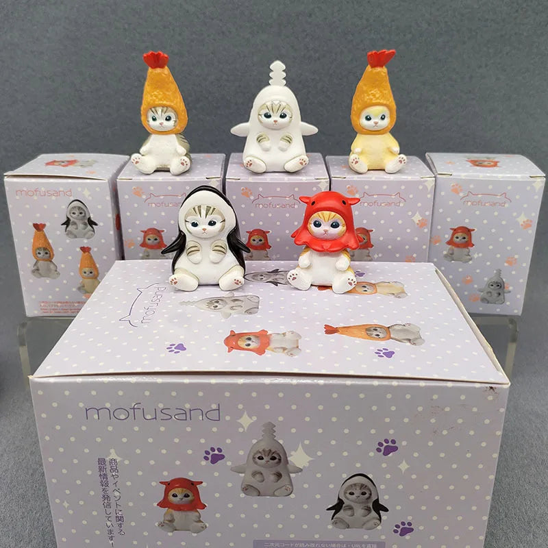4cm Mofu Cat sands Action Figure Collection Set Animal Headgear Doll Kawaii  Cute PVC Model Desktop Decoration Crafts Gifts Toys