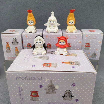 4cm Mofu Cat sands Action Figure Collection Set Animal Headgear Doll Kawaii  Cute PVC Model Desktop Decoration Crafts Gifts Toys