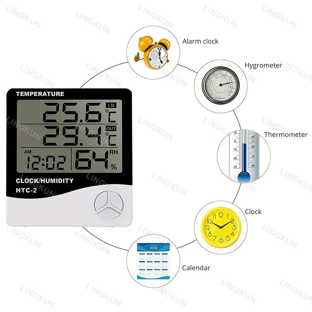 Indoor Temperature Humidimeter Sensor Instrument Electronic Clock LCD Digital Household Electronic Temperature Humidity Meter