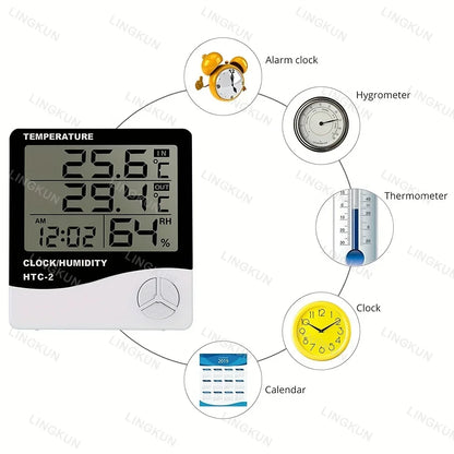 Indoor Temperature Humidimeter Sensor Instrument Electronic Clock LCD Digital Household Electronic Temperature Humidity Meter