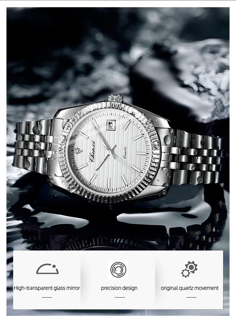 CHENXI 004D Men Quartz Watches Luxury Stainless Steel Waterproof Luminous Date Casual Wristwatch for Male