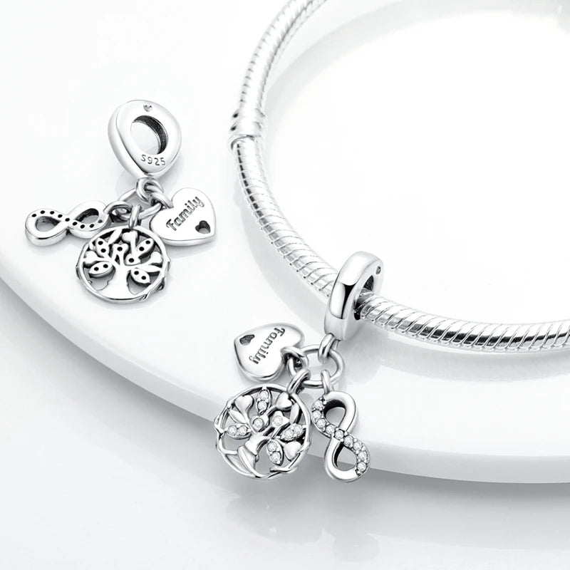 Hot Sale 925 Sterling Silve Charms Beads Forever Love Heart Sister Family Life Charms Dangle For Bracelet Woman Jewelry Gifts