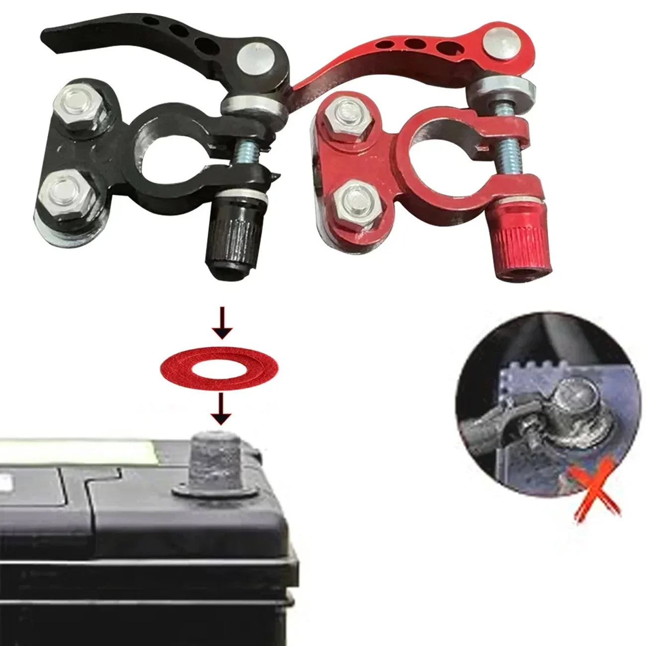 2Pcs Car Battery Terminal Connectors Quick Release Disconnect 12V 24V Positive Negative Battery Cable Ends for SAE/JIS Type Car