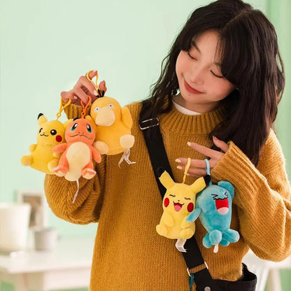 Anime Pokemon Pikachu Mew Psyduck Squirtle Bulbasaur Kawaii Stuffed Plush Toys School Bag Backpack Pendant Doll Keychain Gift