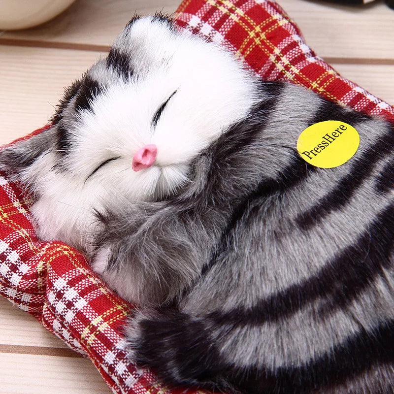 Brand New Simulation Animal Doll Plush Sleeping Cats Toy With Cushion Can Speak Out with Sound Kids Gift Stuffed Desk Ornament