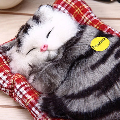 Brand New Simulation Animal Doll Plush Sleeping Cats Toy With Cushion Can Speak Out with Sound Kids Gift Stuffed Desk Ornament
