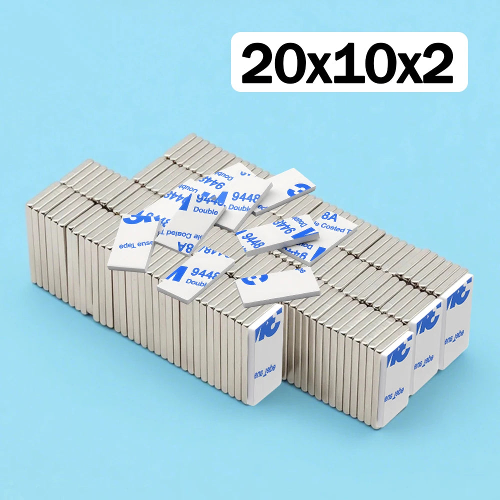 20x10x2 60x10x3mm Super Powerful Block Neodymium Magnet  With double-sided adhesive Magnet N35 Strong Permanent Magnetic imanes