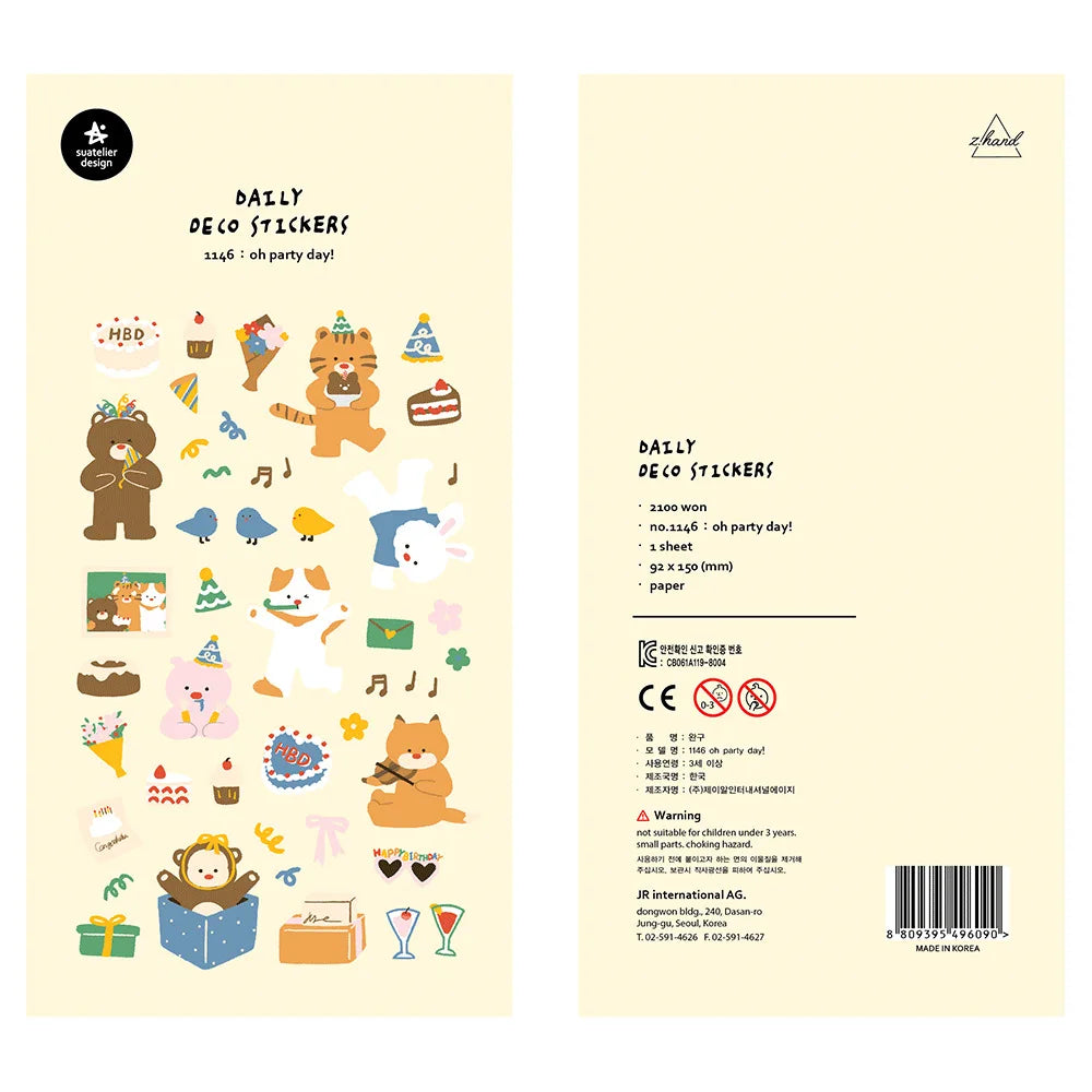Korean Import Original Suatelier Collection Kawaii Daily Stickers Scrapbooking Diy Journal Stationery Sticker Deco Art Supplies