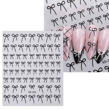 8pcs Mixed Color Bow Nail Art Stickers 3D Cute Red Black Pink Bowknot Nail Charms Foils Gold Laser Effect Bow Manicure Decor