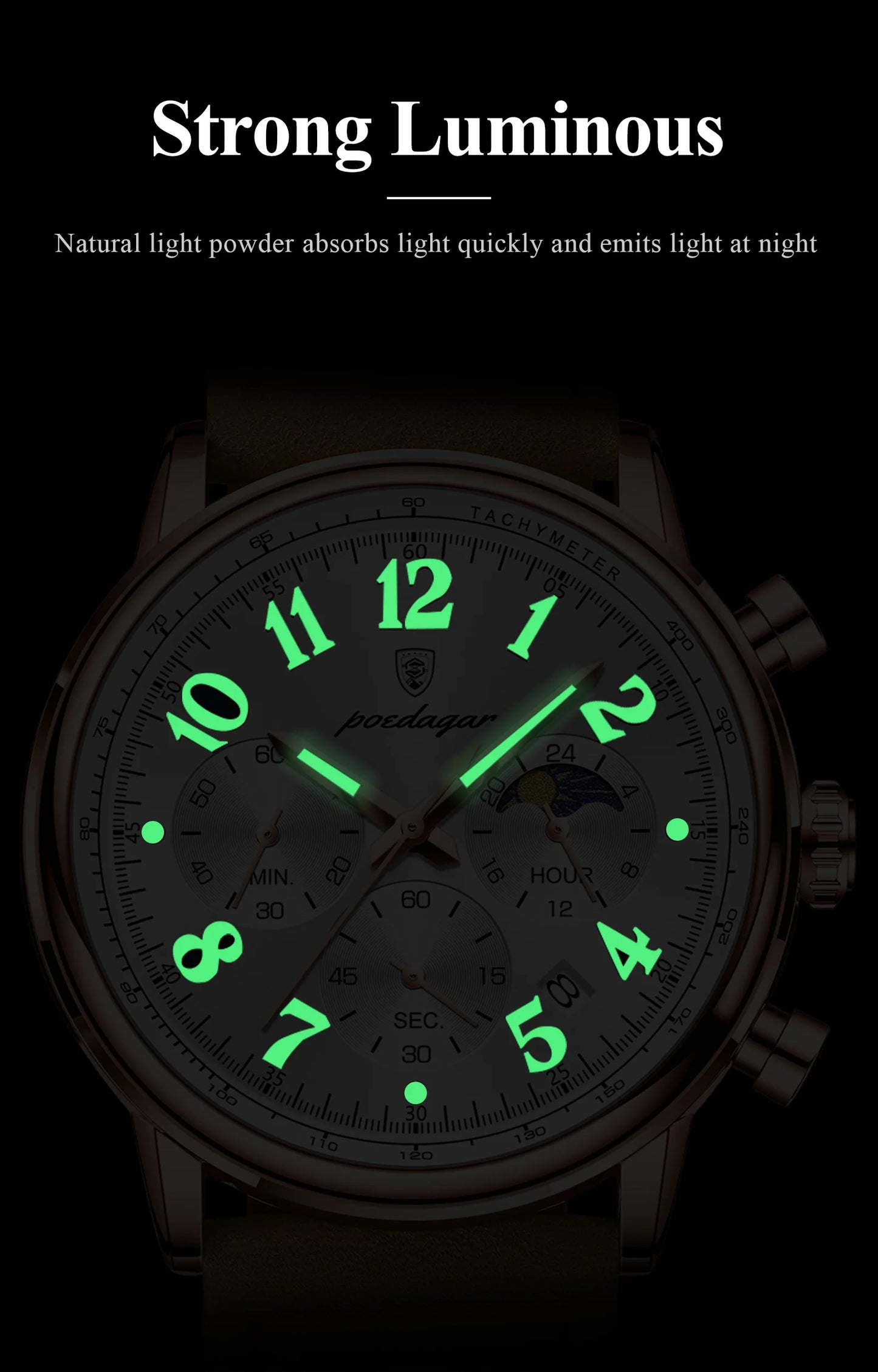 POEDAGAR Luxury Sports Men Watch Waterproof Luminous Leather Quartz Man Wristwatch Chronograph Date Military Men's Watches Reloj