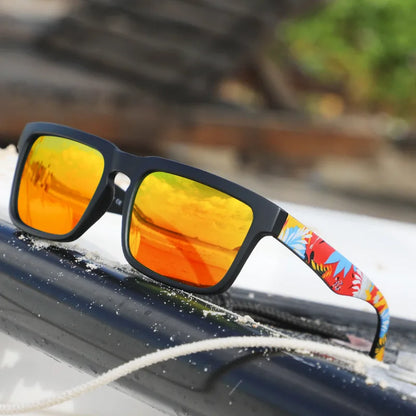 4PCS Square Sports Sunglasses with Designer Temple Pattern - UV400 for Men Women, Beach Vacation