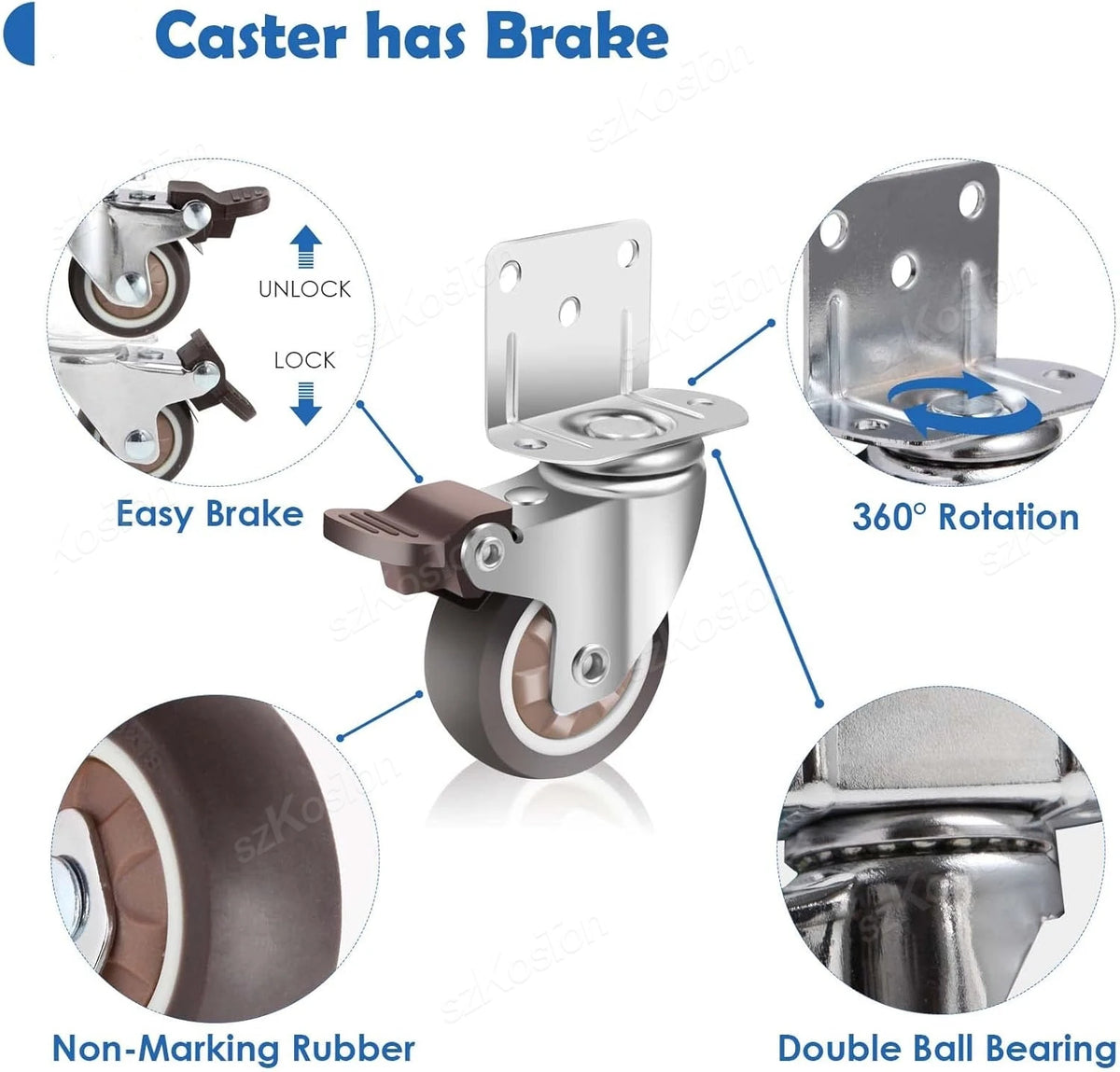 4pcs/lot Universal Fixed Swivel Casters for Table Chair Sofa With/Without Brake Heavy Duty Furniture Castor Silent Trolley Wheel