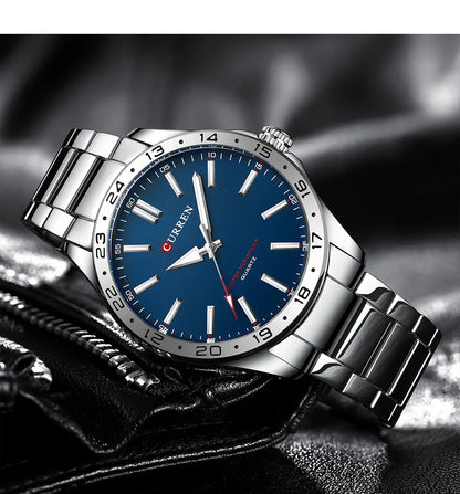 CURREN 8452 Men Quartz Watch Simple Fashion Leisure Business Clock Black Silvery Stainless Steel Strap Wristwatch for Male