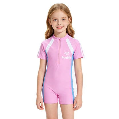 Girls Swimsuits Kids Toddler 3 to 4 5 6 7 8 9 10 Years Beach Pink Cute Child Swim Suit Short Sleeve One Piece Swimwear Outfits