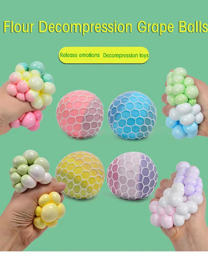 6CM Hand Squeezed Tri Color Flour Grape Tennis Ball Decompression Toy TPR Sticky Slow Rebound Adult Pressure Ball Children Gift