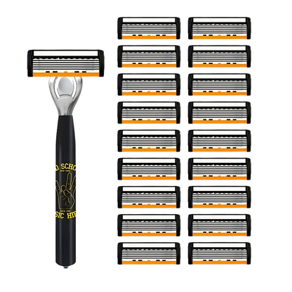 New Stainless Steel Manual Shaver, 6-Layer Razor Blade Reusable, Retro Wet Scratch Resistant Hair Removal Blade