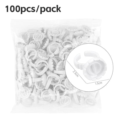 AILEISHI 100Pcs Disposable Eyelash Glue Fan Cup Rings Holder Container Tattoo Pigment Eyelash Extension Tools Lash Supplies