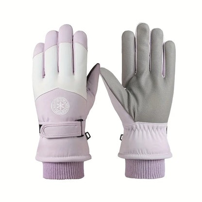 Winter Unisex Snowboard Ski Gloves PU Leather Non-slip Touch Screen Waterproof Motorcycle Cycling Fleece Warm Snow Gloves