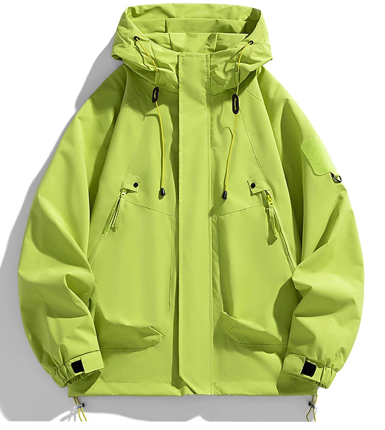 Windbreakers Men Hooded Jacket Zipper Coat Cargo Waterproof Black Bomber Camping Loose Thin Softshell Hooded Hiking Jacket