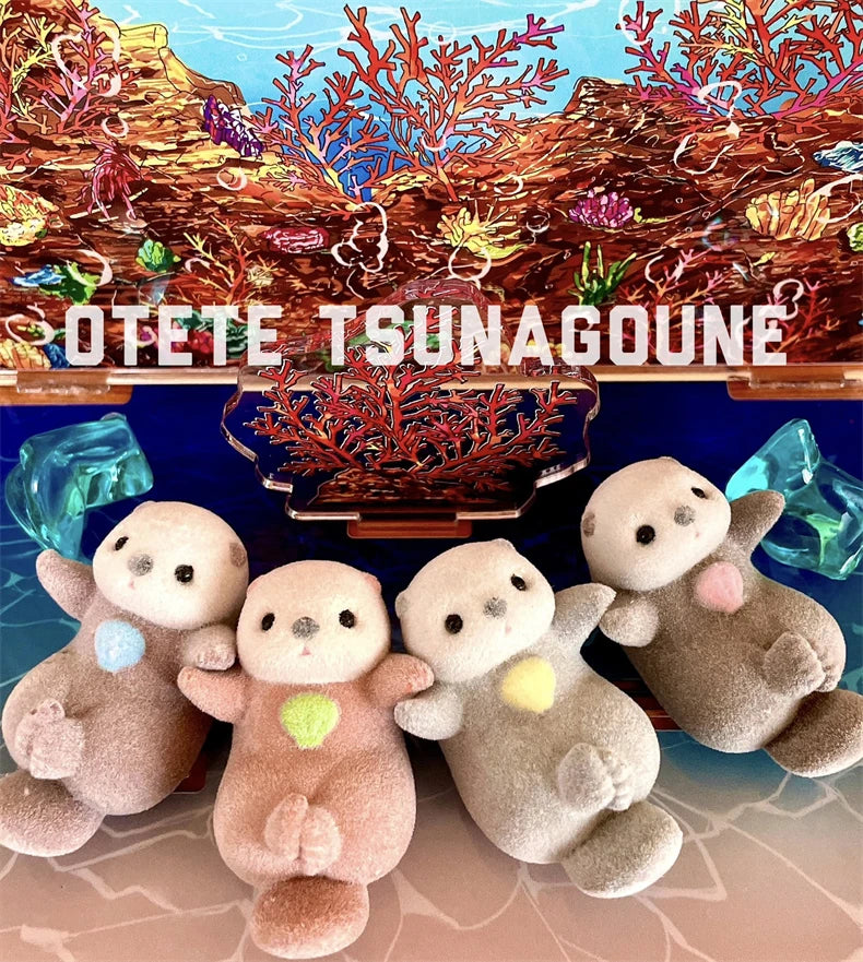 Gashapon Capsule Toy Kawaii Flocking Hand in Hand Otter Shell Animals Figures Model Toys Desktop Decoratoion Ornament Kids Gifts