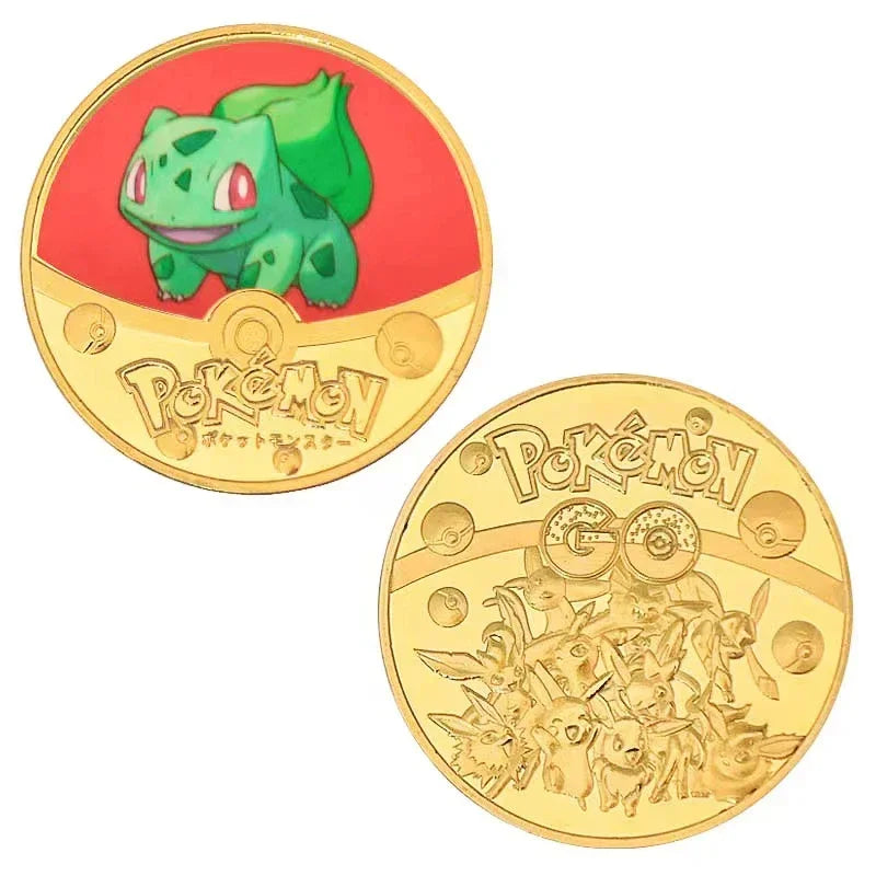 Anime Gold Plated Gold Coin Game Commemorative Coin Pikachu Mewtwo Charizard Gold Coin Game Collection childrens gift
