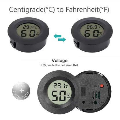 Round Digital LCD Thermometer For Car Indoor Room Cigar Wine Cabinet Digital Temperature Humidity Meter Pet  Acrylic Box