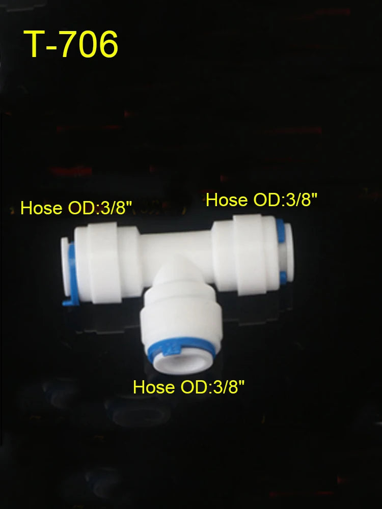 Reverse Osmosis Quick Coupling 1/4" 3/8" OD Hose Connection Tee Y Connector 2 Way Straight RO Water Plastic Pipe Fitting