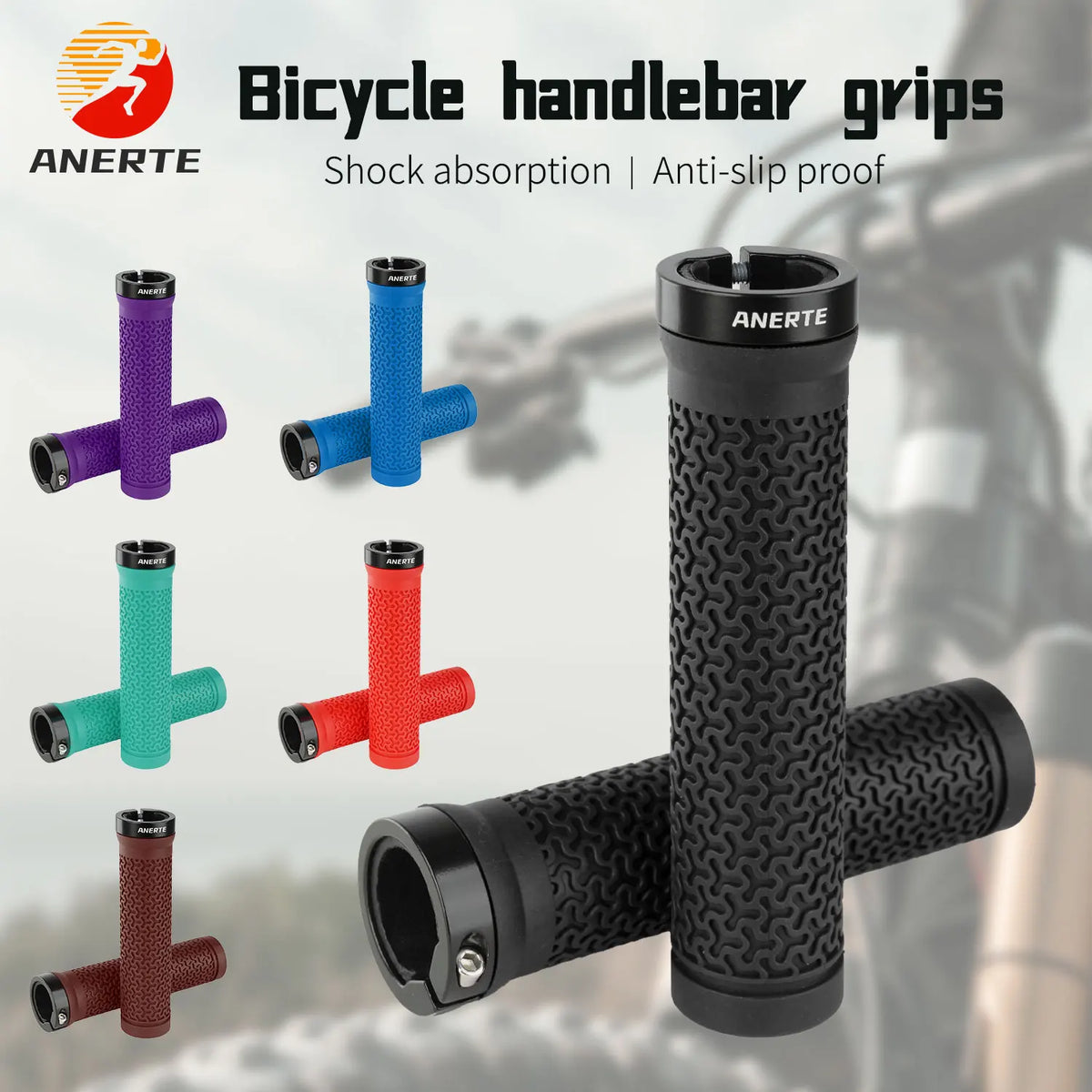 ANERTE Rubber Bicycle Grips 22mm Purple Brown Orange Black Ergonomic MTB Handlebar Grips for Dirt Pit BMX Mountain Bike Grips