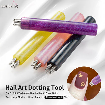 DIY Nail Art 5-Petal Dotting Tool Flower Creator 1.8mm Fine Tip Rhinestone Pickers Glitter Handle Manicure Nail Tools Brushes