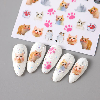 Lovely Dog Cat Animal Bunny 3D Korean Cartoon Scrawl Relief Self Adhesive Nail Art Stickers Cute Pretty Puppy Kitty Star Manicur