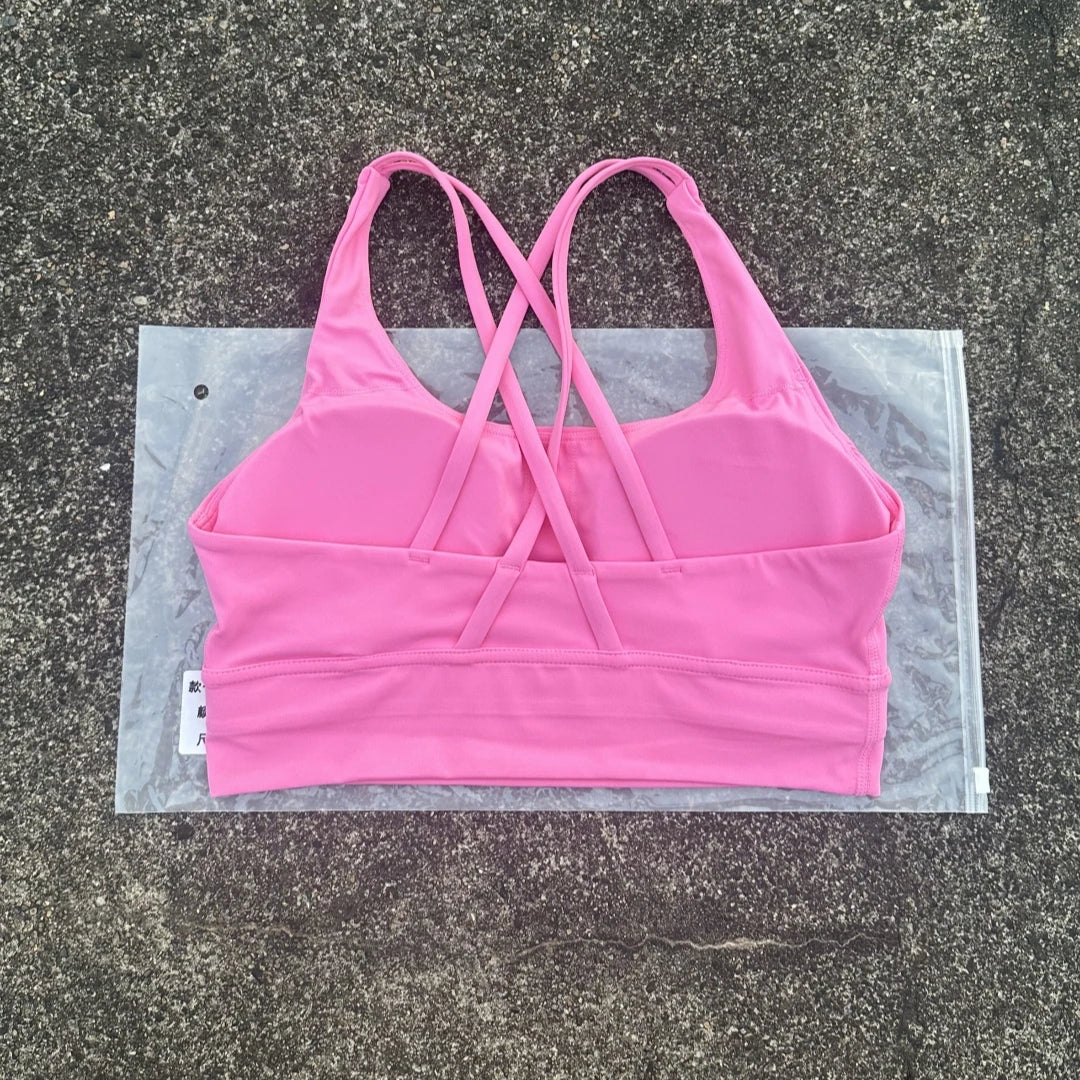 Solid Color Soft Cross Back Women Fitness Bra Tights Yoga Vest High Strength Shockproof Gym Sports Top Push Up With Chest Pad