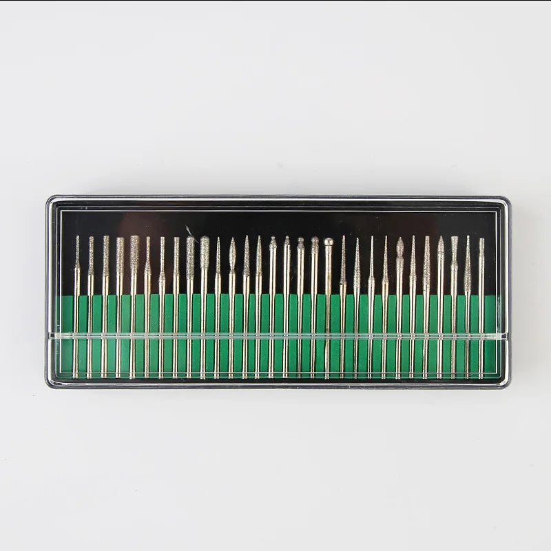 30pcs Shank Diamond Burs Set With Box For Dremel Electric Grinder Power Accessories Abrasive Drill Bit Rotary Tool Set 2.35/3mm