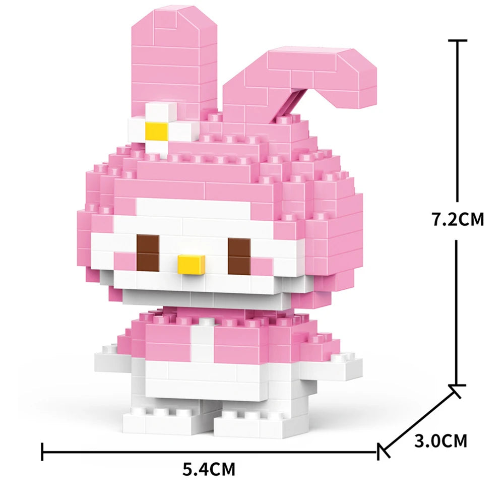Cartoon Anime Hello Kitty Blocks Kuromi My Melody Cinnamoroll Mouse Building Blocks Doll Toy Kids Birthday Gift