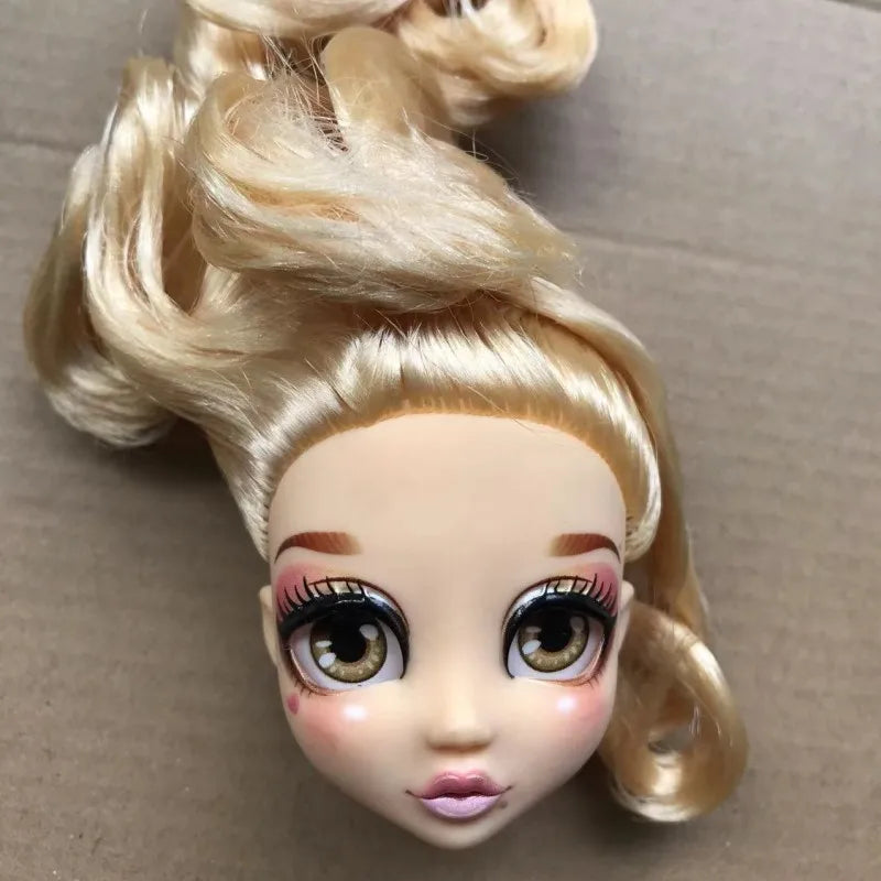 Quality Doll Heads Sparkly Alive Glasses Eyes No Hair Doll Parts White Purple Gold Hair Blue Black Skin Doll Accessories