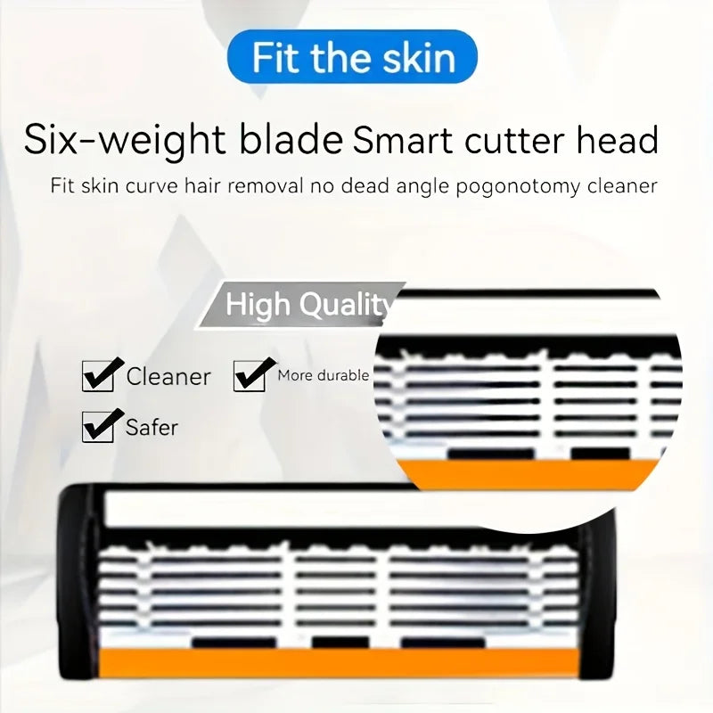 6 Blade Manual Razor for Men, Portable Travel Shaver for Face Beard & Body Hair Removal, Disposable Razors with Non-slip Grip
