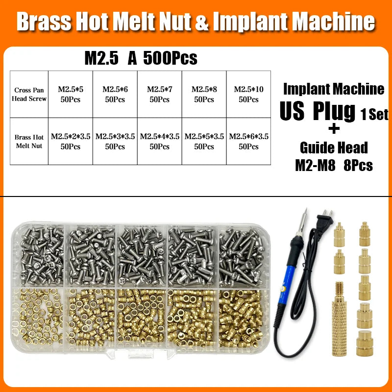 Brass Hot Melt Threaded Insert Nut Iron Tip 3D Printer Accessorie Heating Nut  Stainless Screw Bolt Insertnut Kit M2 M2.5 M3 M4