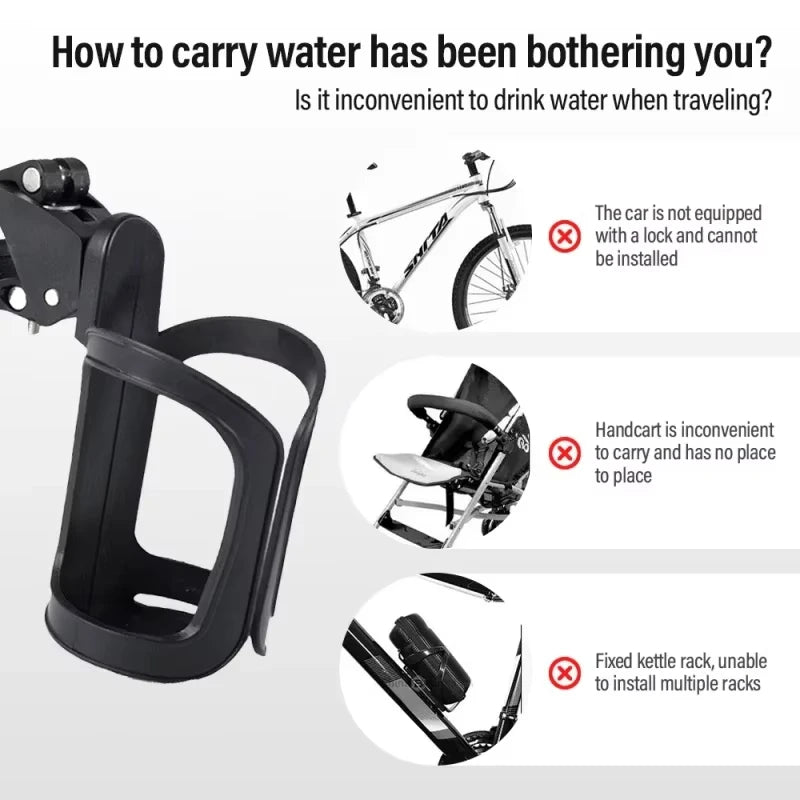 Adjustable Stroller Water Bottle Holder - 360° Rotating Bike Cage for Stroller Accessories