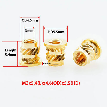 Brass Heat Insert Nut M2 M3 M4 M5 M6 M8 Hot Melt Flange Thread Knurled T-type Copper 3D Printing Injection Embedment Molding Nut
