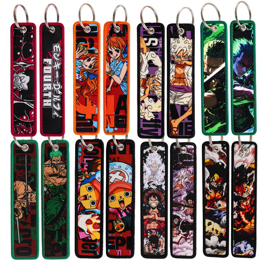 Anime Pirate Embroidery Key Fobs Manga Key Tags Cool Keychains for Women Men Car Keyrings Cosplay Accessories Friends Gift Toy