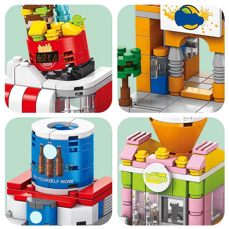 NEW Panda Pet Coffee Ice Cream Flower Shop Store Street View Food House Building Blocks Kit Girls Bricks Model Kids Toy Children