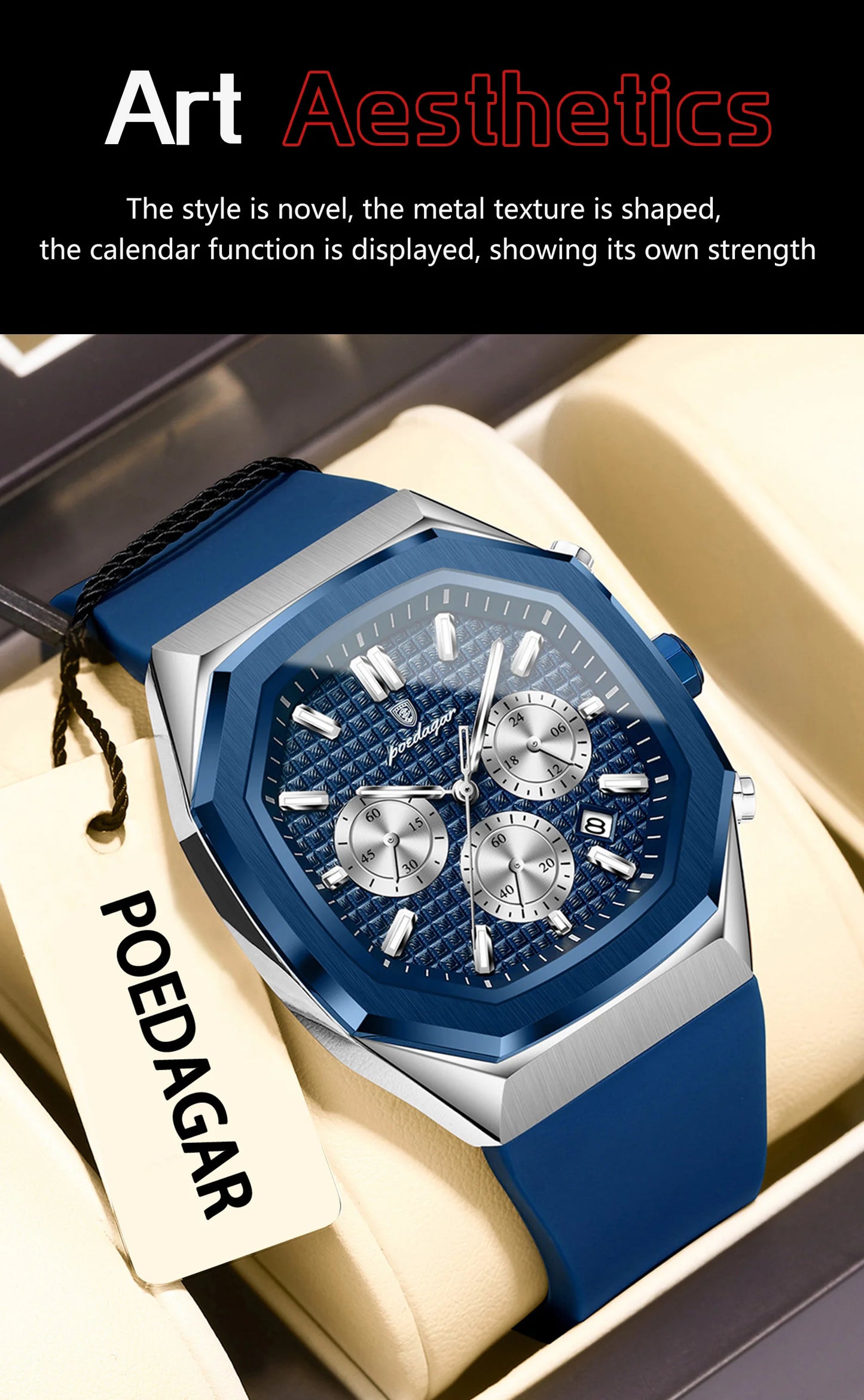 POEDAGAR Business Men's Watch Chronograph Date Silicone Strap Quartz Man Watch Waterproof Luminous Fashion Watches For Men Reloj