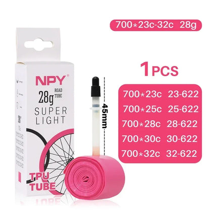NPY Bike Inner Tube Anti Puncture 28G36G for Road Bikes 700C 23C 25C 28C 32C 35C Ultra-Light TPU Tube 45/65/85MM Presta Valves