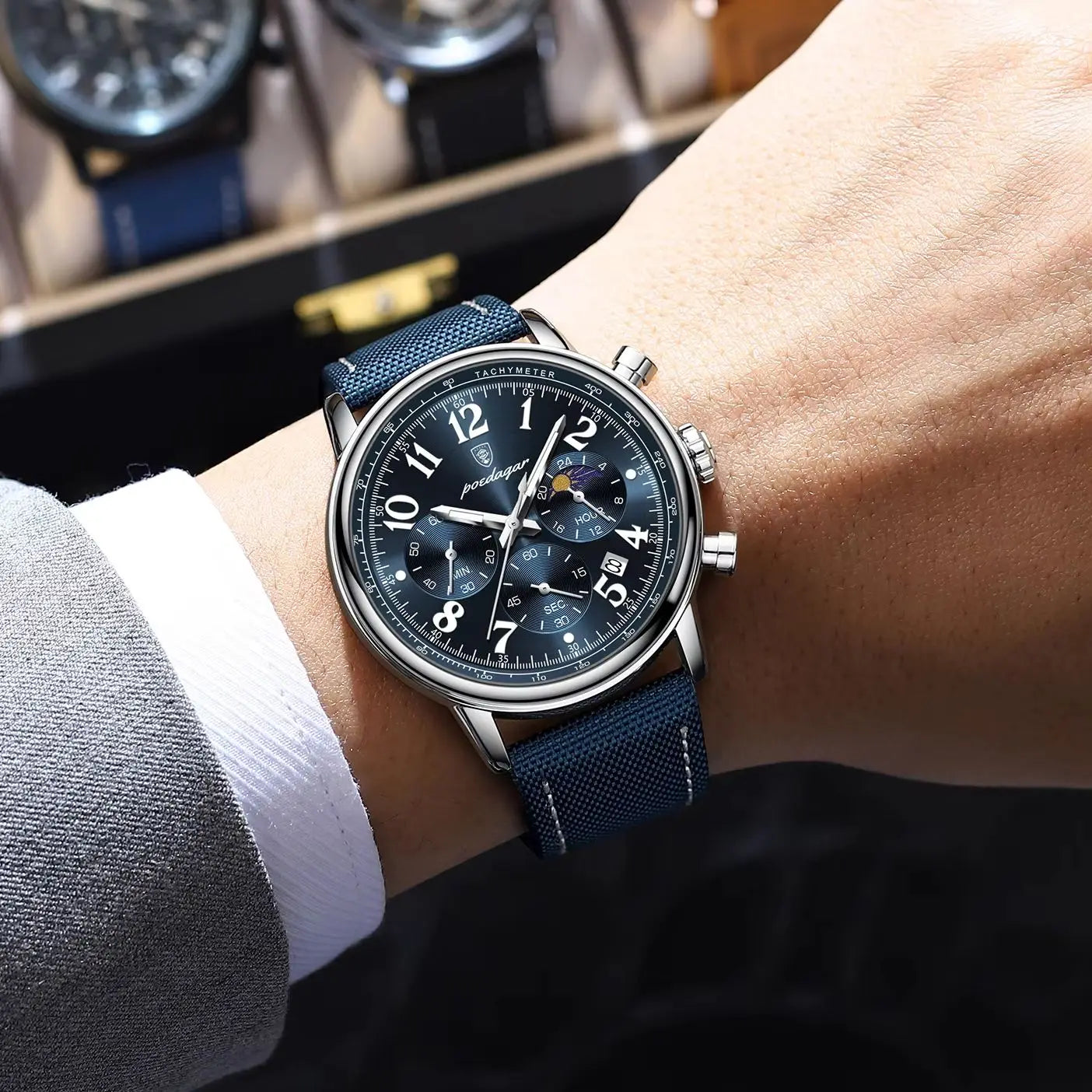 POEDAGAR Luxury Sports Men Watch Waterproof Luminous Leather Quartz Man Wristwatch Chronograph Date Military Men's Watches Reloj