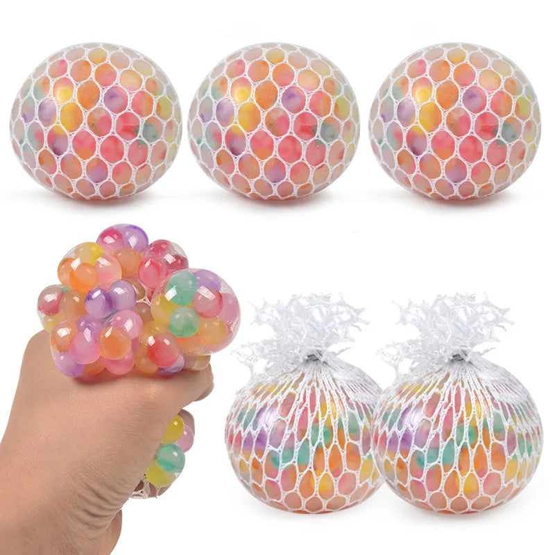 The Rainbow Bead Pressure Reducing Ball Squishy Fidget Toys Funny Stress Reliever Reduce Pressure Prop for Childrens and Adults